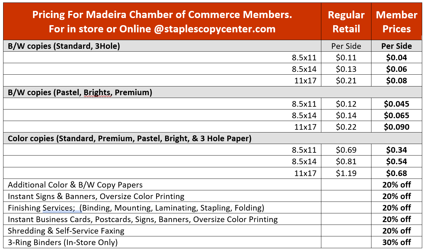 Staples Discount Program - Madeira Chamber of Commerce - Madeira Ohio